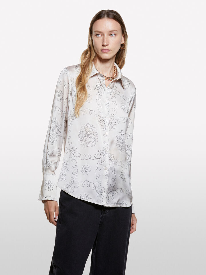Camisa bege em cetim estampado - camisas para mulher - Bege | Sisley image number 3